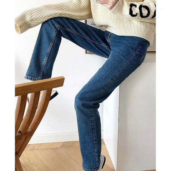 

women's jeans 2021 early spring women denim pants ladies fashion high waist straigh with pockets1, Blue