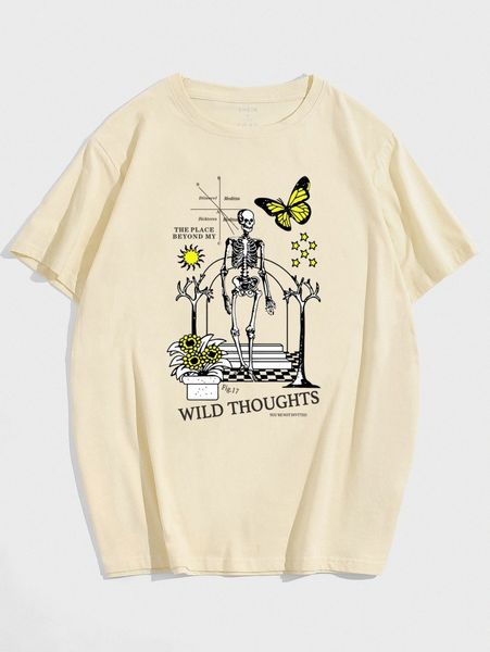 

men slogan & butterfly print tee z8ol#, White;black