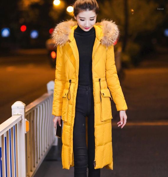 

women's down & parkas winter cotton clothing women's coat long section korean version self-cultivation over the knee jacket1, Black