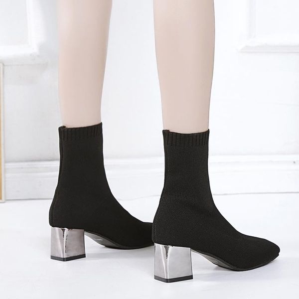 

boots women's high heels socks autumn winter fashion knitted stretch women black ankle sock botas mujer 8325g