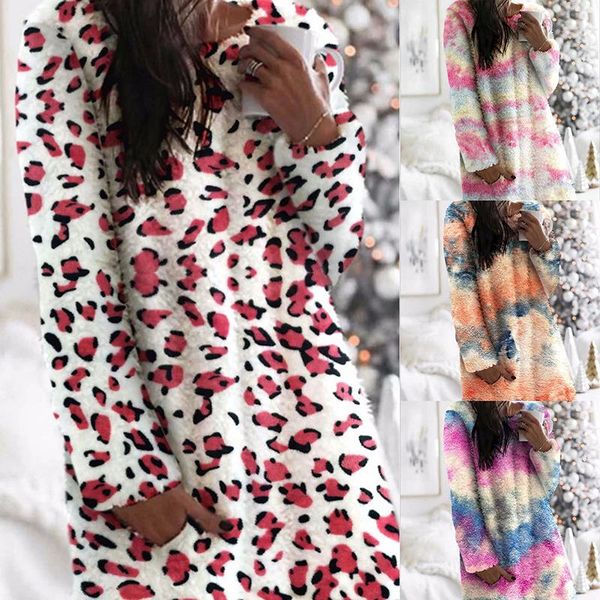

autumn elegant o neck gradient dress 2020 casual loose women plush mini dresses winter long sleeve warm party dress vestidos, Black;gray