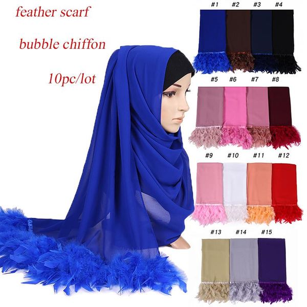 

scarves 10pc/lot feather chiffon scarf hijab plain bubble women shawl muslim turban 190x70cm, Blue;gray