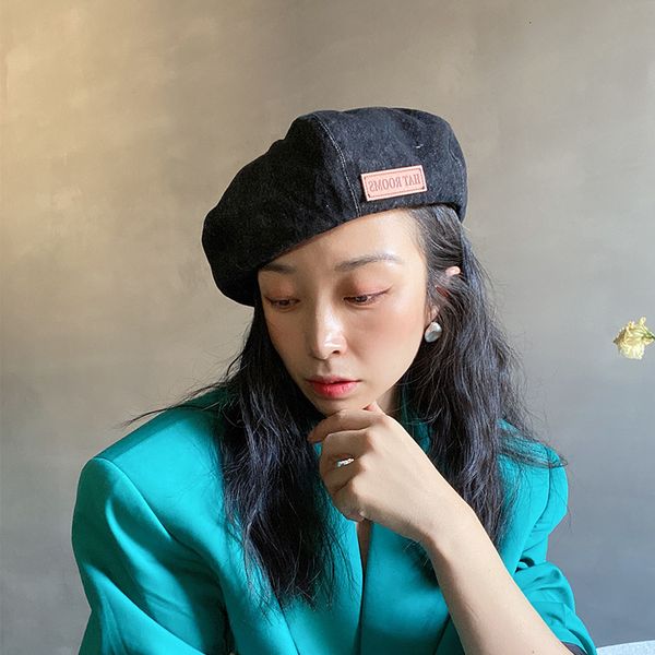 

brand ins fashionable and versatile cowboy beret octagonal hat klwe, Blue;gray