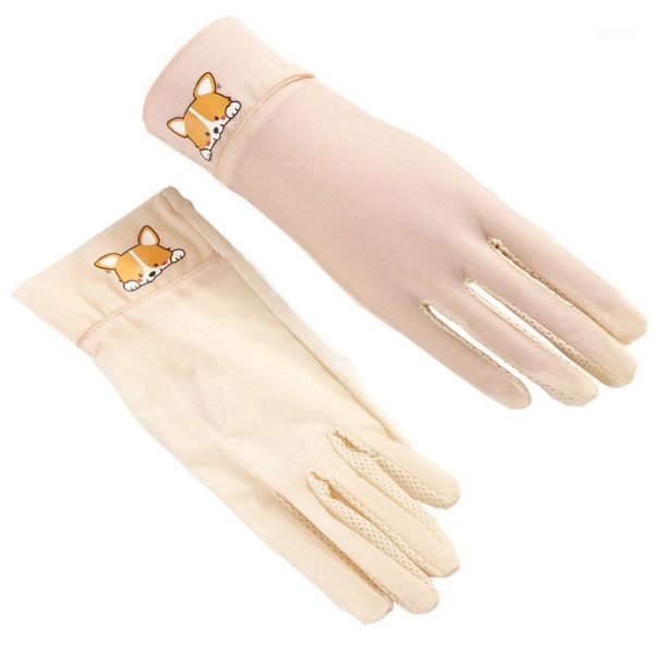 

female simulation silk elastic gloves sun protection uv thin section silk stickers hand touch screen driving skid 3-tbfs091, Blue;gray