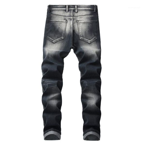 

men fashion hi street ripped biker jeans streetwear distressed motorcycle denim trousers pants for male plus size 28-421, Blue