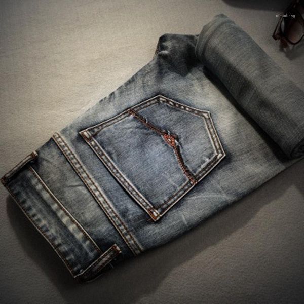 

men's jeans 2021 classic mens boutique retro nostalgia denim male designer trousers casual skinny straight elasticity pants1, Blue