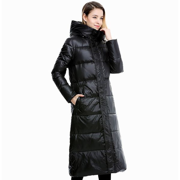 

plus size autumn winter women long hooded 90% white duck jacket female thick warm down coat, Black