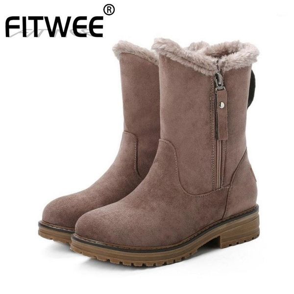 

boots fitwee women zipper warm mid calf keep winter snow daily outdoor flats shoes woman work size 34-431, Black