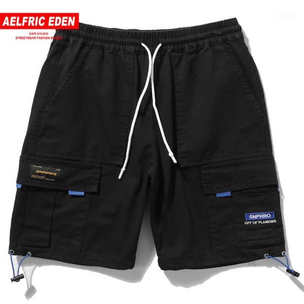 

aelfric eden hip hop multi pockets cargo shorts men 2020 summer harajuku joggers casual short streetwear loose knee length pants1, White;black