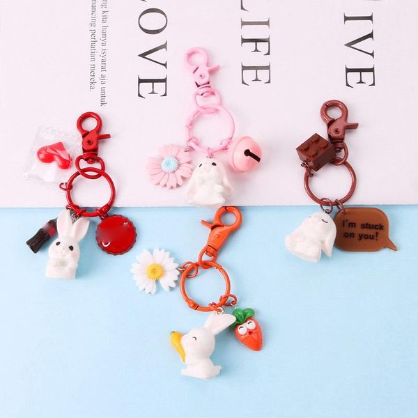 

cute cartoon keychain for girl women car trinket keyring couple key chains kids toy charms pendant key ring, Silver