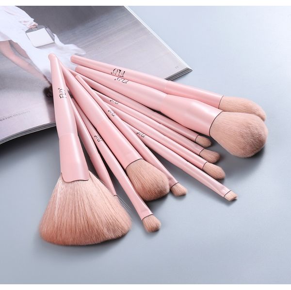 

fld wood handle face eye lip pink makeup brushes set powder eyeshadow eyebrow eyelash make up brushes bag brochas maquillaje f wmttnt