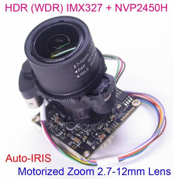 

cameras hdr (wdr) motorized zoom 2.7-12mm lens ahd-h 1/2.8" sony starvis imx327 cmos + nvp2450 cctv camera pcb board module osd cable1