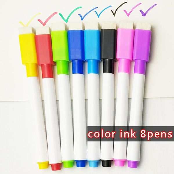 

5 8pcs lot colorful black school classroom whiteboard pen dry white board markers built in eraser student children's drawing pen h wmtt, Black;red