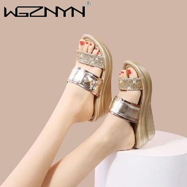 

slippers 2021 fish mouth open toe women summer solid peep casual wedge platform shoes ladies glittering sandals, Black