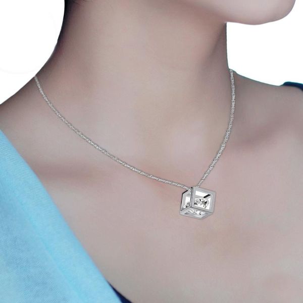 

women chain crystal rhinestone square pendant alloy necklace jewelry f627, Silver