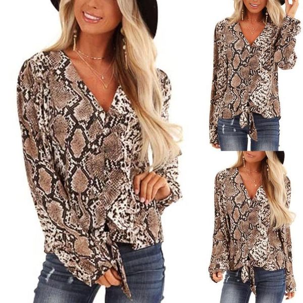 

plus size snake print women's shirt design serpentine pattern long sleeve v neck ladies clothes pullover shirts blouse1, White