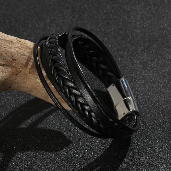 

trendy genuine leather bracelet men multilayer braided rope magnet clasp bracelets men armband homme jewelry bbyzxc alice_bag