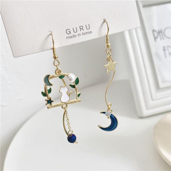 

dangle & chandelier hook drop earring women moon pendant earrings hollow cat ladies fashion jewelry lady elegant gold color trendy metal kol, Silver