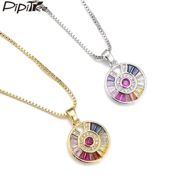 

pipitree beautiful princess cut cubic zirconia round evil eye necklace fashion women pendant necklaces party wedding jewelry, Silver