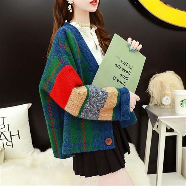 

fall long sweater cardigans korean style women casual jacket patchwork knit coat v neck sweater 2020 winter warm coat, White