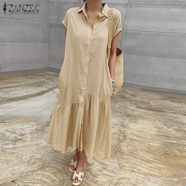

kaftan casual summer women sleeveless dress cotton solid ruffles patchwork sundress zanzea robe long maxi vestidos plus size 5xl1, Black;gray