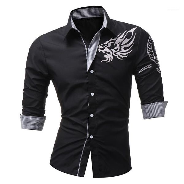 

male 2020 new men's long-sleeved dress shirt dragons men's casual slim lapel male quality large size 4xl1, White;black