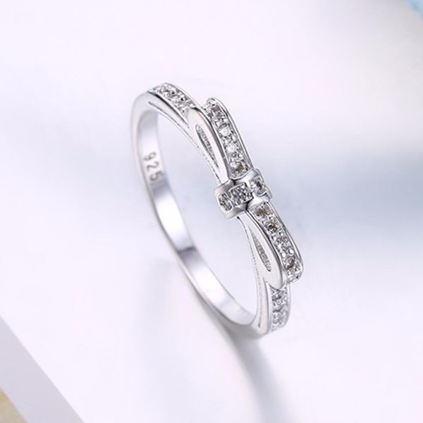

beautiful retre silver ring cz zircon crystal bow tie pretty fashion wedding silver color women lady ring jewelry h jllhxn