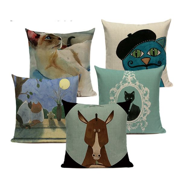 

cushion cover bull donkey animal pillow case linen cutton decorative for chair sofa home throw pillow cover textile customized