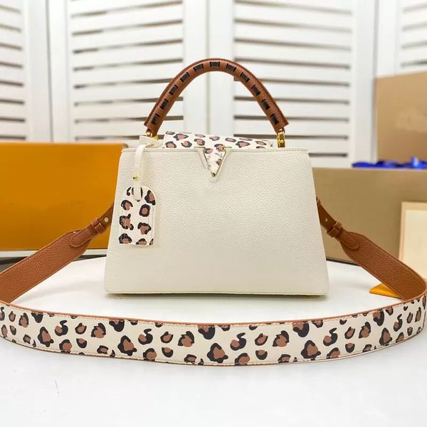 

large size handbag genuine leather shoulder crossbody bag elegant lady tote bags leopard print patchwork color detchable strap women capuc h, Black;red