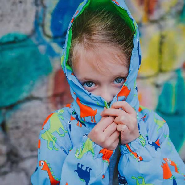 

hh children jackets hooded waterproof windbreakers spring jacket for girls dinosaur kids toddler rain coat jacket boy outerwear 201118, Blue;gray