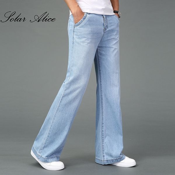 Frete Grátis Nova Primavera e Outono Grande Leg Calças de Jeans Flares Calças Cor Black Azul Plus Size Business Casual Calças 201117