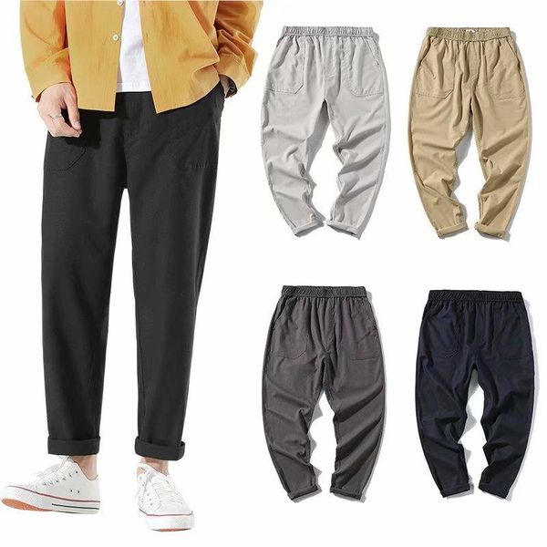 

men's pants solid color nine-point tide brand trend korean wild loose straight summer thin casual long, Black