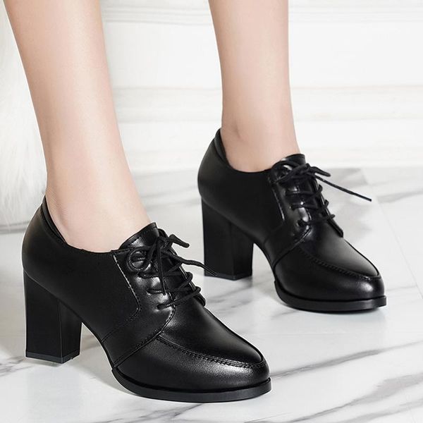 

lucyever pu leather square heels ankle boots for women fashion lace up office shoes woman black waterproof botas