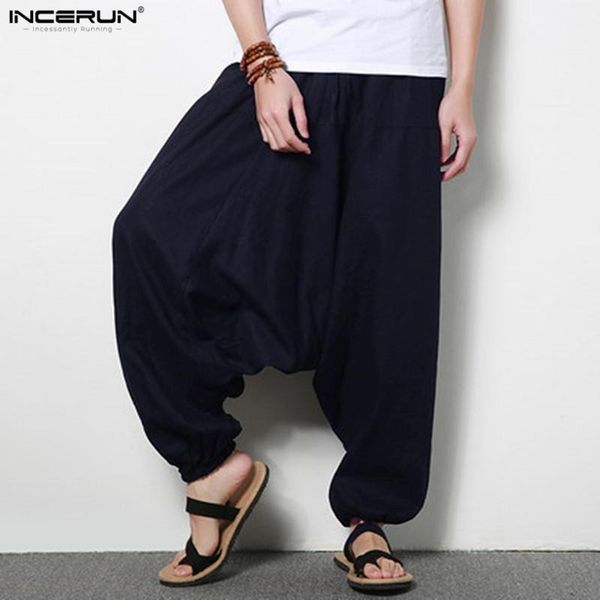 

men's large crotch harem pants plus size 5xl elastic dance pants men trousers loose linen men joggers incerun1, Black