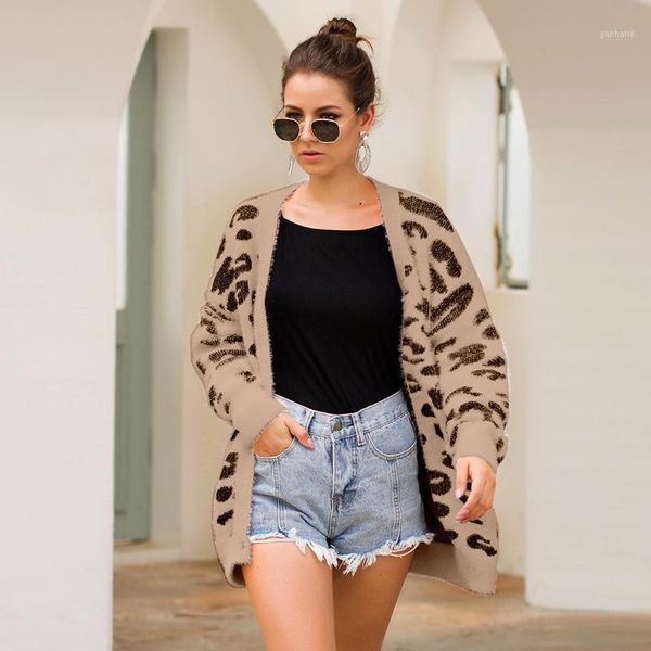 

minboutique fashion girl vintage leopard women long cardigan autumn winter casual single breasted knitted sweater coat1, White