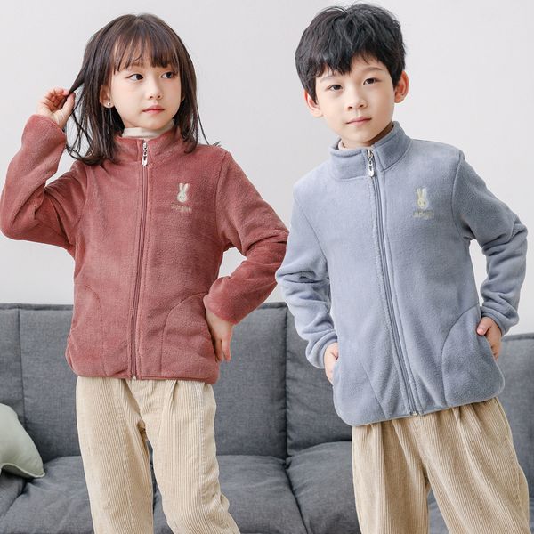 

2020 winter plush children's jacket boys and girls coat soft coral fleece warm clothing home clothes, White