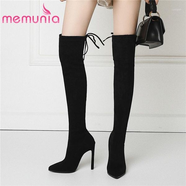 

boots memunia 2021 stretch slim women pointed toe thigh over the knee stiletto high heels autumn winter high1, Black