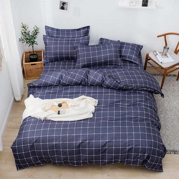 

2020 new bedding set geometry duvet cover flat sheet modern bed linen set stripe grid bed ab side home textile pillowcase1