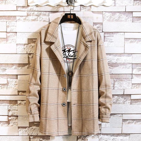 

fashion spring autumn 2020 new casual plaid jacket men's japanese streetwear designer clothes plus oversize 5xl, Black