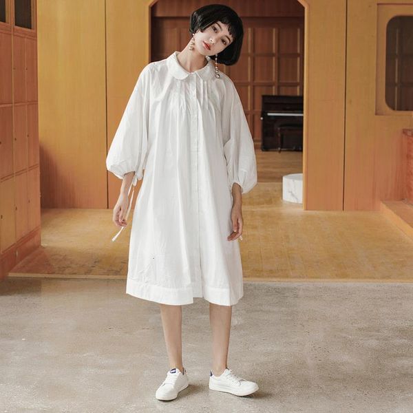 

2021 new summer and autumn fashion lantern sleeves batwing styles peter pan collar loose shirt dress female wg85200, Black;gray