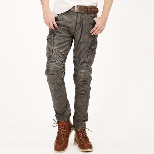 

2020 vintage grey men american casual style motorcycle leather trousers plus size 4xl genuine thick cowhide pants, Black