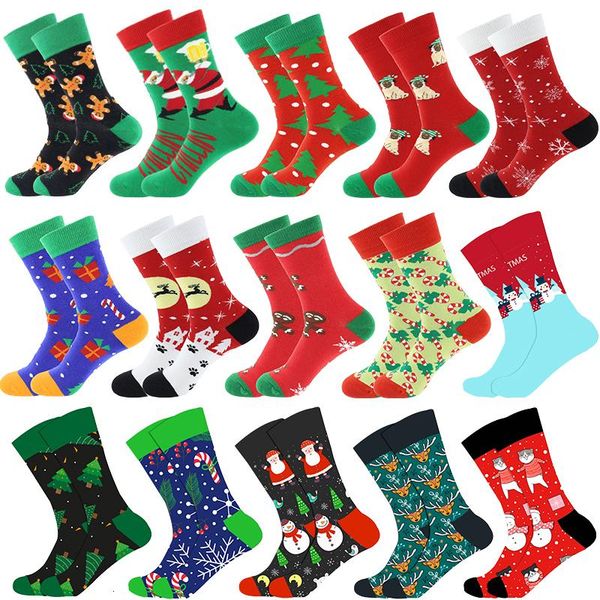 

men's socks christmas tree snow elk gift cotton happy autumn winter mens novelty cycling funny, Black