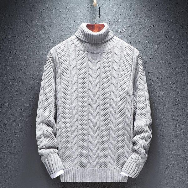 

2020 men's sweater winter turtleneck fall winter personality knitwear pure color stretch simple sweater, White;black