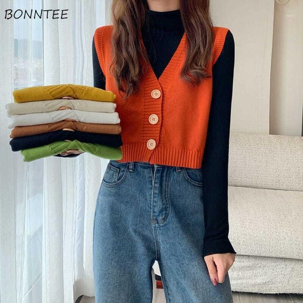

sweater vest women solid all match college loose v-neck elegant sleeveless single breasted lovely female ulzzang popular basic1, Black;white