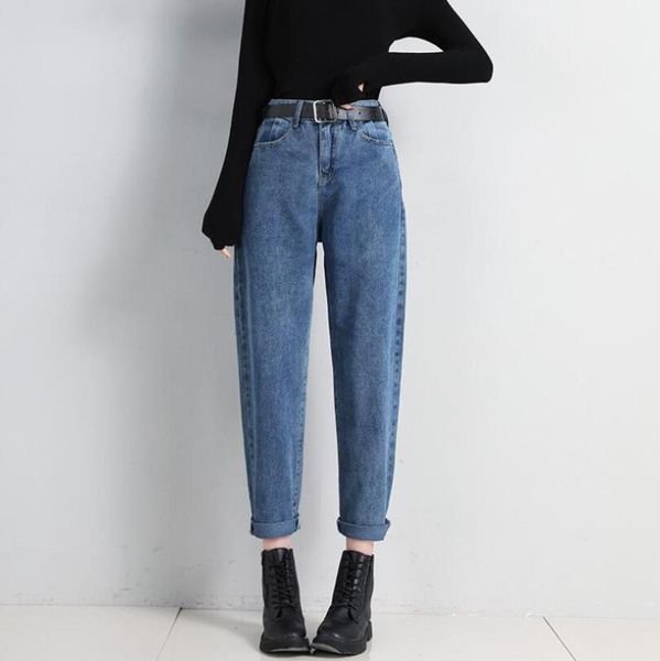 

trousers casual solid harem jeans ankle-length pants 2020 spring women blue jeans high waist loose denim pants female p7461