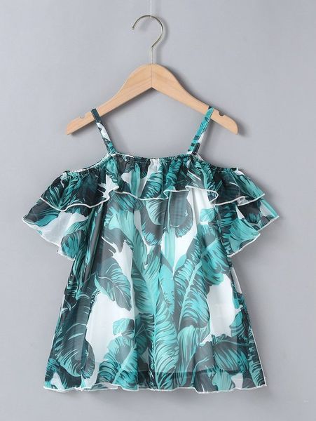 

toddler girls tropical print cold shoulder dress she, Red;yellow