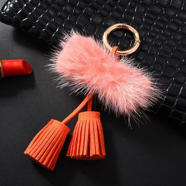 

fashion tassel keychain with mink fur gifts for women llaveros mujer car bag accessories keyring holder jewelry accessory eh339 h jlljvw