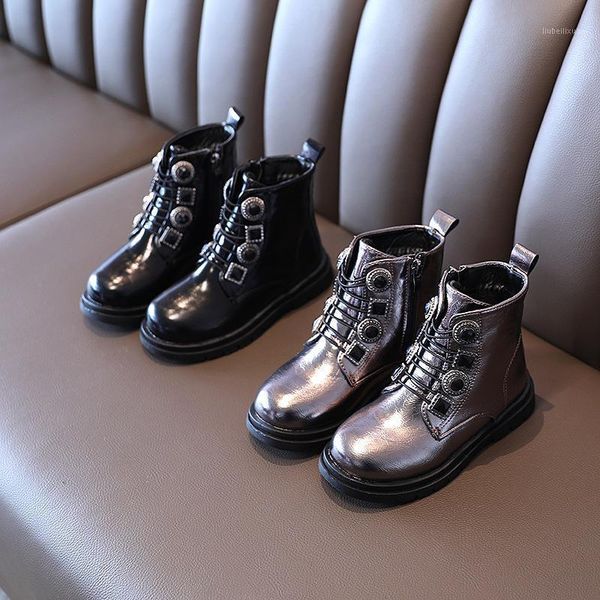 

girls' boots 2021 new autumn and winter children' middle boots plush cotton boys' casual leather two cotton1, Black;grey