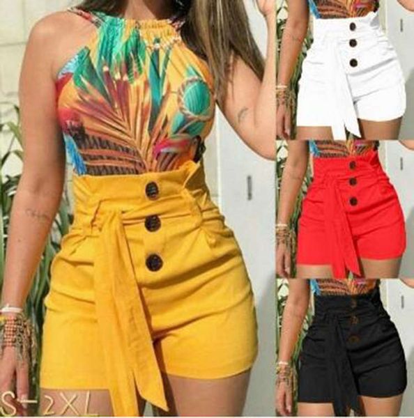 

2020 women's shorts high waist lace up wide leg casual pants, Blue