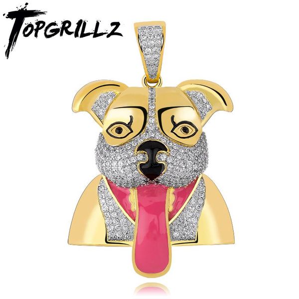 

pendant necklaces rillz miami hip hop jewelry tongue dog animal iced out & necklace with 4mm tennis chain gold sliver color, Silver